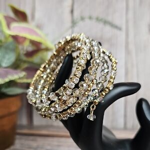 CRYSTAL GOLD TONE BEADED WRAP AROUND FASHION BRACELET